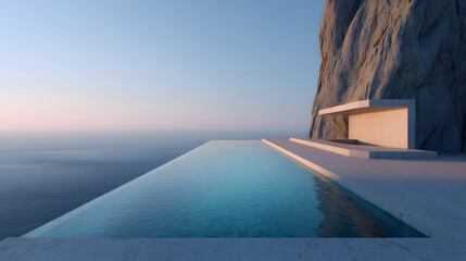 Infinity pool on cliffside overlooking ocean at sunset serene and luxurious outdoor space with modern architecture