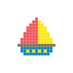Fototapeta premium A flat pixel design made of geometric square color blocks on a clean icon layout. Pixel art boat