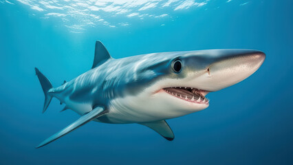 Fototapeta premium Predatory shark swimming in clear ocean waters