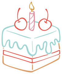 Birthday Cake with Cherries and Candle