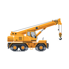 Fototapeta premium Yellow Mobile Crane Truck with Hook and Cable System