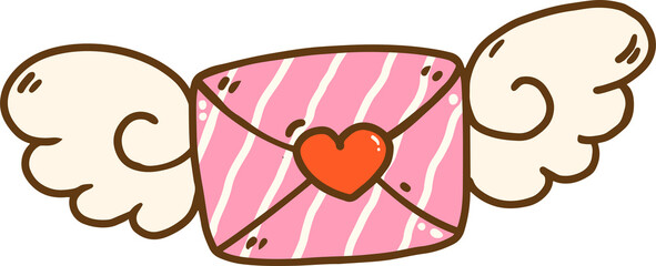 Winged Love Letter Cartoon Hand Drawn