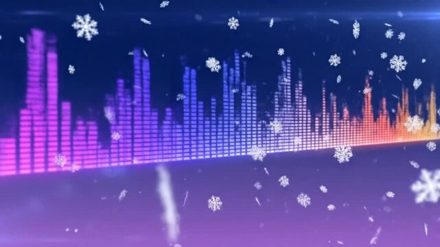 Festive animated music equalizer with falling snowflakes, winter holiday season background
