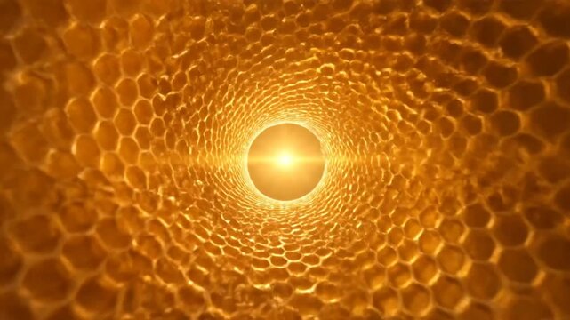 Honeycomb Tunnel: A Journey through Golden Hexagons and Bright Light for Meditation and Tranquility