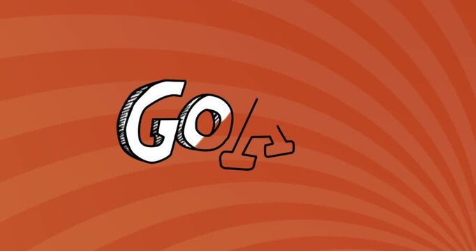 Animation of goal text over sunburst against abstract background