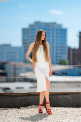  Lady Over Cityscape, Fashionable Woman Demonstrating Confidence Against Urban Skyline Backdrop