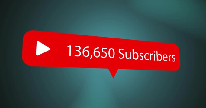 Animation of subscribes text and data processing over red speech bubble