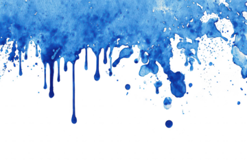 A blue paint splatter on a white background