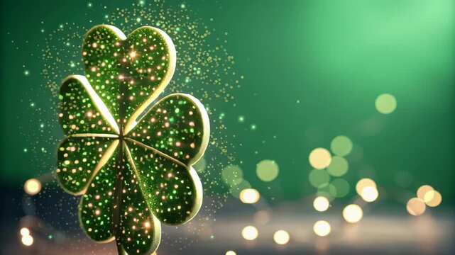 Vibrant St. Patrick Day Vector Pattern Featuring Sparkling Shamrock and Glowing Lights on Green Background Creating Festive Atmosphere