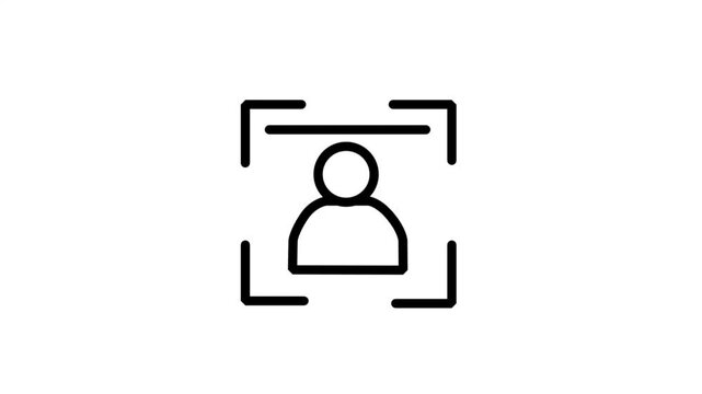 Face ID icon animated. User icon in focus frame for biometric face recognition, identity verification, and security surveillance systems.