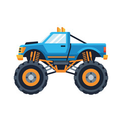 Obraz premium Blue Monster Truck Vector Illustration with Large Tires and Lifted Suspension