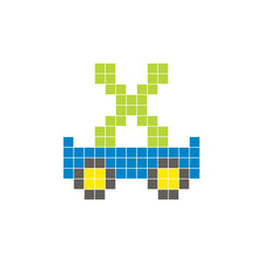 Obraz premium A flat pixel design made of geometric square color blocks on a clean icon layout. Pixel art cart and letter X