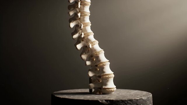 Anatomical Spine Model Displayed on Gray Stone Pedestal for Educational Purposes Spine Anatomy Visualization and