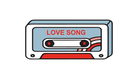 Fototapeta premium Old school romantic playlist icon: Vector cassette with 