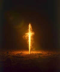 Fototapeta premium A sword is lit up in the dark