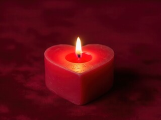 Red heart shaped candle with flame