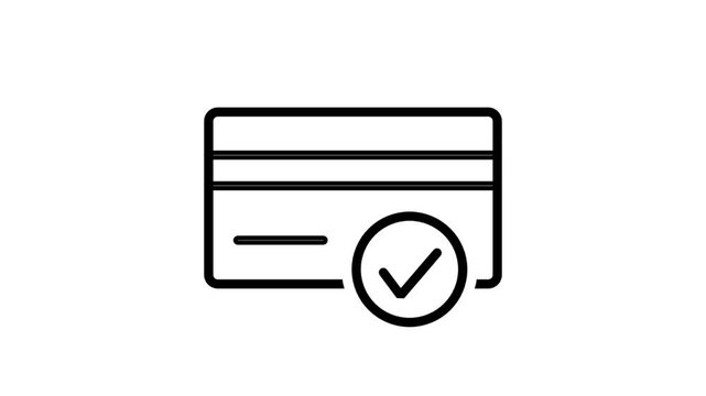 Payment Success icon animated. Credit card icon with checkmark for successful payment approval, financial transaction verified, and banking safety.
