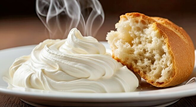 Close-up of Traditional Kajmak Serbian Cream Spread with a Rustic Texture and Soft Light
