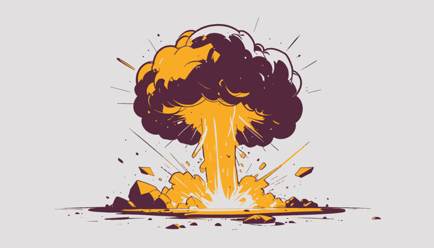A stylized illustration depicting an explosion with a mushroom cloud rising upwards