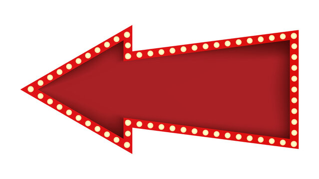 Arrow Retro Signboard, Gold and Red Arrow Frame, Lightbox, Light Banner, Vintage Bright Billboard For Advertising