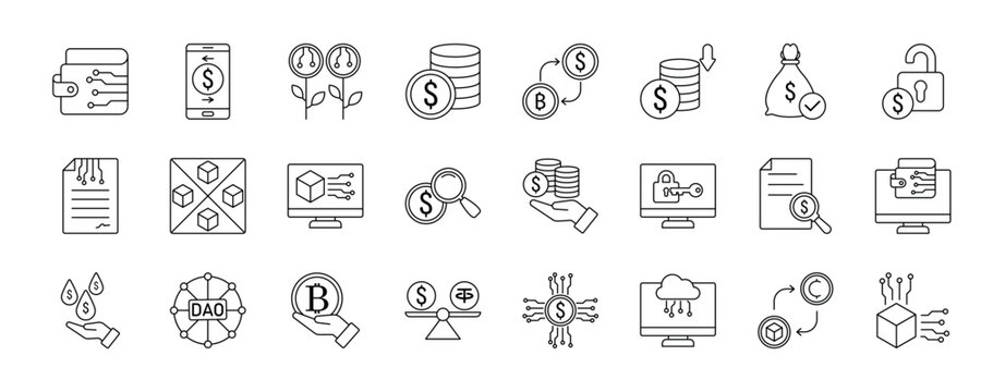 Decentralized Finance icon collection set. Containing design finance, currency, technology, digital, crypto and more.