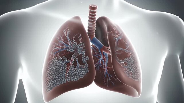 Human Respiratory System Animation for Medical Explanation Video of Lungs Trachea and Bronchi Anatomical Model on a
