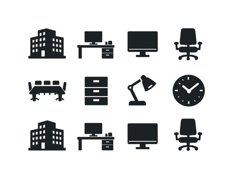 Image Generation. Corporate office environments. Filled icon set of Corporate office environments: office