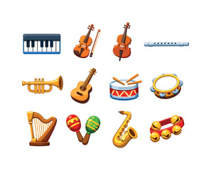 Winter Music Icons. Winter music kit. Colorful flat vector icons set of Winter music kit: piano keyboard,