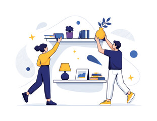 Image Generation. Clean living space. A neatly arranged shelf with just a few objects, negative space doing