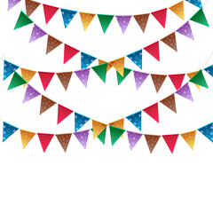 Colorful Paper Garland on White Background, Multicolored Party Paper Bunting, Festive Hanging Paper Garlands