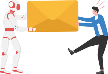 AI Robot and Businessman Holding Mail Envelope Together