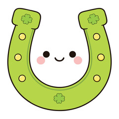 Fototapeta premium Smiling Lucky Horseshoe illustration, Lucky Leprechaun ClipArt, St Patrick’s Day, Cute Festive Irish design