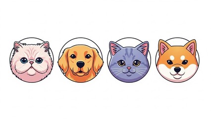 Fototapeta premium Cute 3D cartoon icons of pet animals