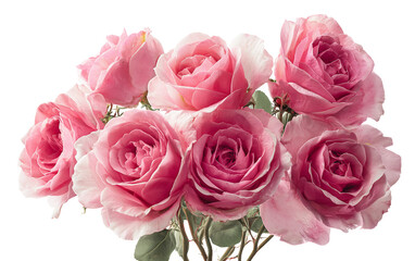 Obraz premium Brightly lit pink rose bouquet showcasing soft petals for festive, romantic, or interior styling isolated on transparent background PNG