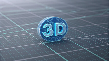 Futuristic 3D technology concept with glowing blue grid surface