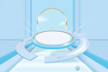 Minimal Blue 3D Podium Background for Product Display