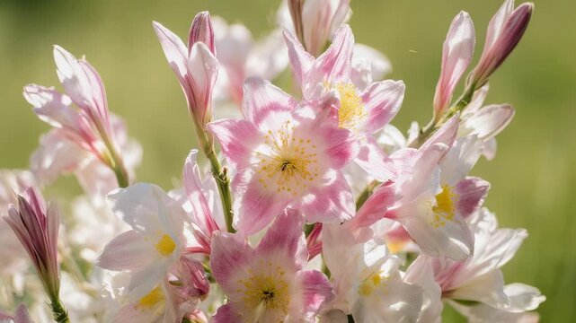 Beautiful Close-Up of Pink and White Sparaxis Flowers Blooming in a Garden