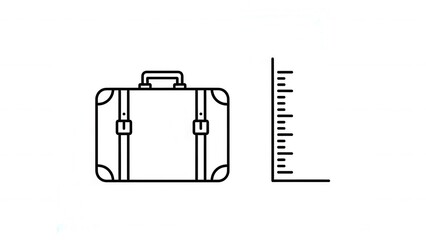 Retro suitcase with size scale, travel measurement, luggage dimension icon