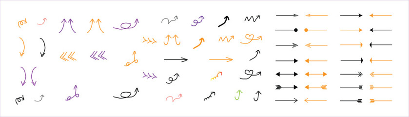Hand-Drawn Arrows And Direction Symbols &mdash; Black, Orange And Purple Doodles Collection
