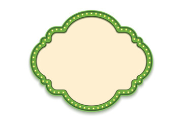 Ethnic Ornamental Shape Box Decorative Frame. Green Border Frame With Glowing Bulbs.