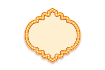 Ethnic Ornamental Shape Box Decorative Frame. Yellow Border Frame With Glowing Bulbs.