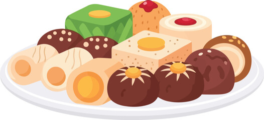 A delightful assortment of traditional indian sweets and desserts on a white plate