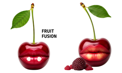 Creative fruit fusion with lips isolated on transparent background
