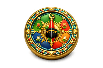 Obraz premium Vibrant qibla compass icon with islamic geometric design elements for cultural and religious themed graphics