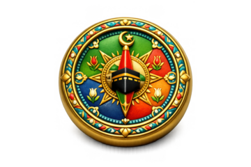 Vibrant qibla compass icon with islamic geometric design elements for cultural and religious themed graphics