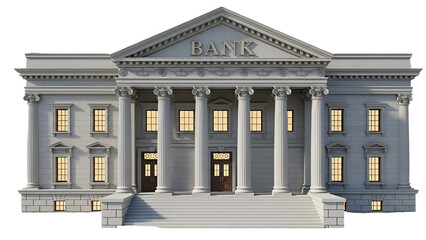 Obraz premium A 3D rendering of a classic bank building with columns and a pediment