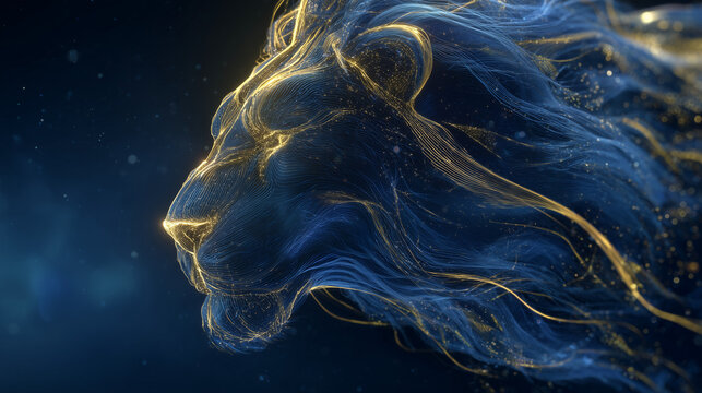 Znak zodiaku Lew na niebiesko-złotym tle