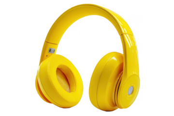 A pair of yellow headphones with a white background