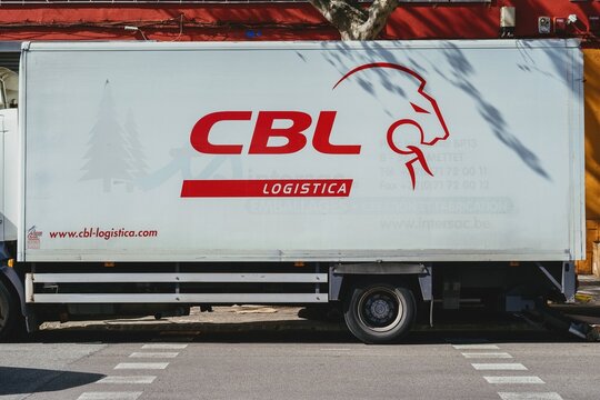 Barcelona, Spain-January 17, 2026. Side profile of a CBL Logistica commercial truck