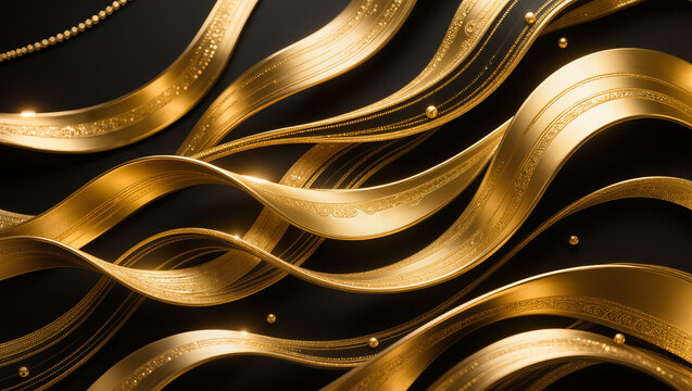 Luxury abstract background, flowing golden shapes on dark background, elegant style, high detail - Powered by Adobe